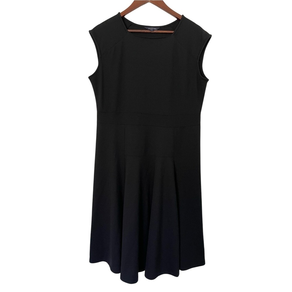 Lands End Black Ponte Knit Fit Flare Dress 14 16 Stretch Career LBD Office